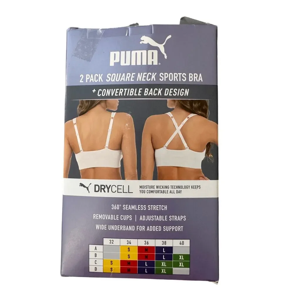 New PUMA Women's Performance Square Neck Seamless Sports Bra Pack Of 2 Size XL